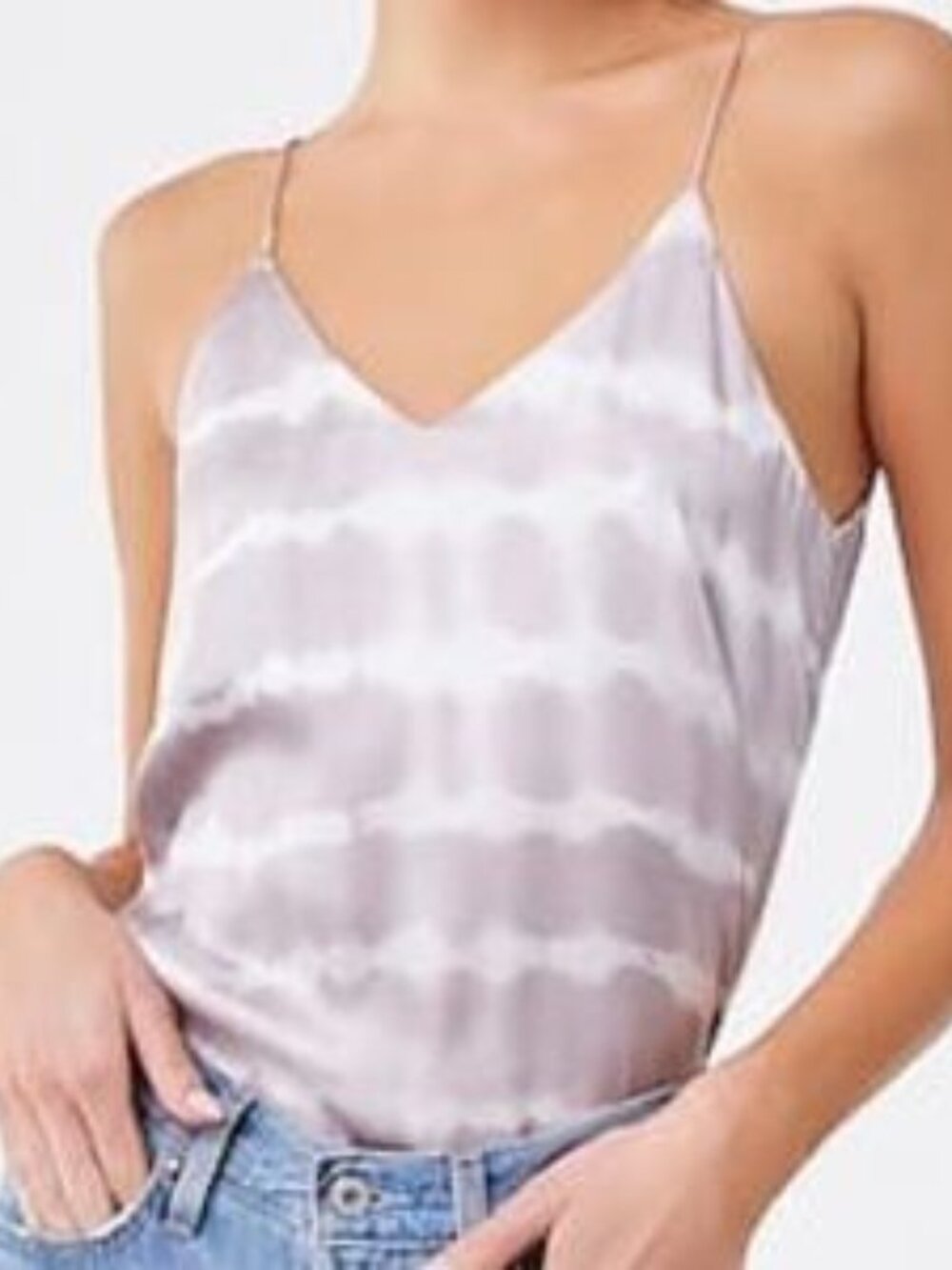 Style Rack Satin Tie Dye Grey White V Neck Cami Top